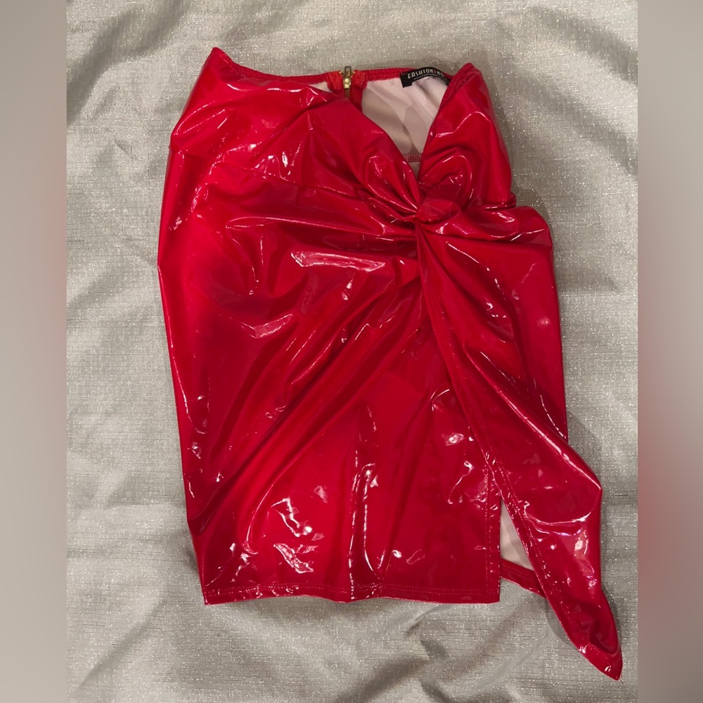 Red Latex Wrap Skirt